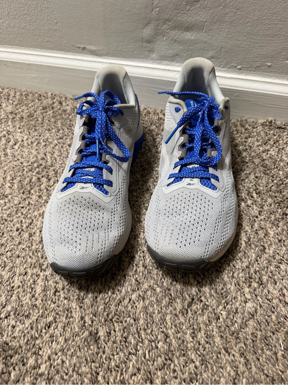Reebok Men's Light Gray Athletic Shoes with Blue Laces